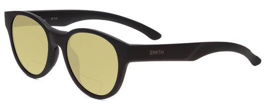 Profile View of Smith Optics Rounder Designer Polarized Reading Sunglasses with Custom Cut Powered Sun Flower Yellow Lenses in Ice Smoke Green Crystal Grey Unisex Classic Full Rim Acetate 51 mm