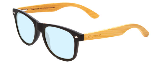 Profile View of Coyote Woodie Designer Progressive Lens Blue Light Blocking Eyeglasses in Black Silver Brown Bamboo Wood Unisex Classic Full Rim Wood 52 mm