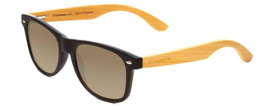 Profile View of Coyote Woodie Designer Polarized Sunglasses with Custom Cut Amber Brown Lenses in Black Silver Brown Bamboo Wood Unisex Classic Full Rim Wood 52 mm