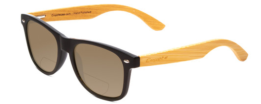 Profile View of Coyote Woodie Designer Polarized Reading Sunglasses with Custom Cut Powered Amber Brown Lenses in Black Silver Brown Bamboo Wood Unisex Classic Full Rim Wood 52 mm