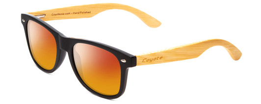 Profile View of Coyote Woodie Designer Polarized Sunglasses with Custom Cut Red Mirror Lenses in Black Silver Brown Bamboo Wood Unisex Classic Full Rim Wood 52 mm