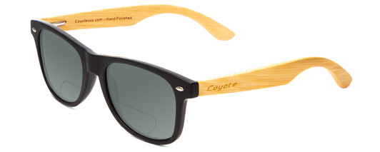 Profile View of Coyote Woodie Designer Polarized Reading Sunglasses with Custom Cut Powered Smoke Grey Lenses in Black Silver Brown Bamboo Wood Unisex Classic Full Rim Wood 52 mm