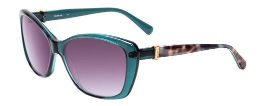 Profile View of Bebe BB7141-471 Ladies Cateye Sunglasses Crystal Teal Tortoise & Grey Smoke 57mm