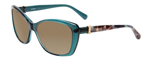 Profile View of Bebe BB7141-471 Designer Polarized Sunglasses with Custom Cut Amber Brown Lenses in Crystal Teal Blue Green Tortoise Brown Gold Ladies Cateye Full Rim Acetate 57 mm