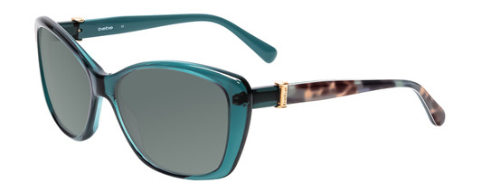 Profile View of Bebe BB7141-471 Designer Polarized Sunglasses with Custom Cut Smoke Grey Lenses in Crystal Teal Blue Green Tortoise Brown Gold Ladies Cateye Full Rim Acetate 57 mm