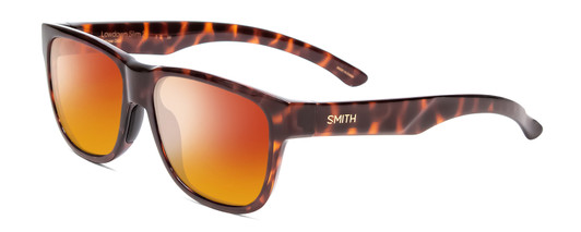 Profile View of Smith Optics Lowdown Slim 2 Designer Polarized Sunglasses with Custom Cut Red Mirror Lenses in Tortoise Havana Brown Gold Unisex Classic Full Rim Acetate 53 mm