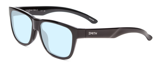 Profile View of Smith Optics Lowdown Slim 2 Designer Blue Light Blocking Eyeglasses in Gloss Black Unisex Classic Full Rim Acetate 53 mm