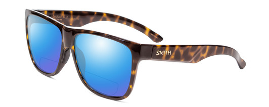 Profile View of Smith Optics Lowdown Xl 2 Designer Polarized Reading Sunglasses with Custom Cut Powered Blue Mirror Lenses in Vintage Tortoise Havana Brown Gold Unisex Classic Full Rim Acetate 60 mm