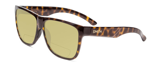 Profile View of Smith Optics Lowdown Xl 2 Designer Polarized Reading Sunglasses with Custom Cut Powered Sun Flower Yellow Lenses in Vintage Tortoise Havana Brown Gold Unisex Classic Full Rim Acetate 60 mm