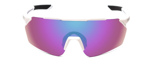 Front View of Smith Ruckus Wrap Sunglasses in White Black/Chromapop Violet Purple Mirror 99 mm