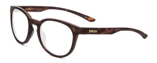 Profile View of Smith Optics Eastbank Designer Reading Eye Glasses in Matte Tortoise Havana Brown Gold Unisex Round Full Rim Acetate 52 mm