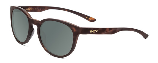 Profile View of Smith Optics Eastbank Designer Polarized Sunglasses with Custom Cut Smoke Grey Lenses in Matte Tortoise Havana Brown Gold Unisex Round Full Rim Acetate 52 mm