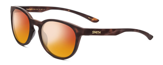 Profile View of Smith Optics Eastbank Designer Polarized Sunglasses with Custom Cut Red Mirror Lenses in Matte Tortoise Havana Brown Gold Unisex Round Full Rim Acetate 52 mm