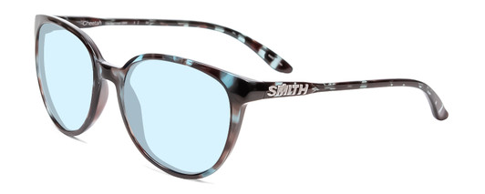 Profile View of Smith Optics Cheetah Designer Progressive Lens Blue Light Blocking Eyeglasses in Sky Tortoise Havana Marble Brown Ladies Cateye Full Rim Acetate 54 mm