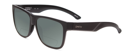 Profile View of Smith Optics Lowdown 2 Designer Polarized Reading Sunglasses with Custom Cut Powered Smoke Grey Lenses in Matte Black Unisex Square Full Rim Acetate 55 mm