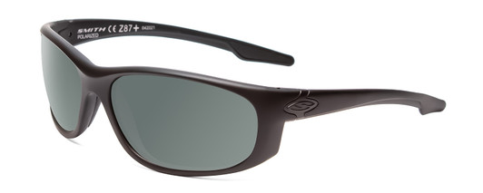 Profile View of Smith Optics Chamber Designer Polarized Sunglasses with Custom Cut Smoke Grey Lenses in Matte Black Unisex Wrap Full Rim Acetate 65 mm
