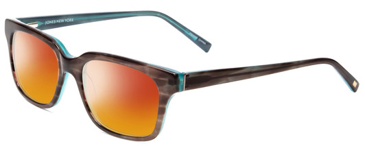 Profile View of Jones New York J753 Designer Polarized Sunglasses with Custom Cut Red Mirror Lenses in Brown Marble Crystal Azure Blue Unisex Square Full Rim Acetate 52 mm