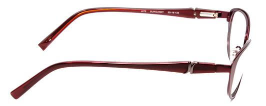 Side View of Jones New York J475 Designer Single Vision Prescription Rx Eyeglasses in Burgundy Red Ladies Cateye Full Rim Metal 53 mm