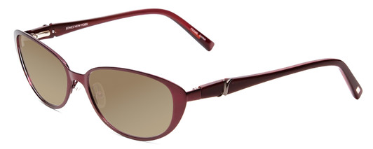 Profile View of Jones New York J475 Designer Polarized Sunglasses with Custom Cut Amber Brown Lenses in Burgundy Red Ladies Cateye Full Rim Metal 53 mm