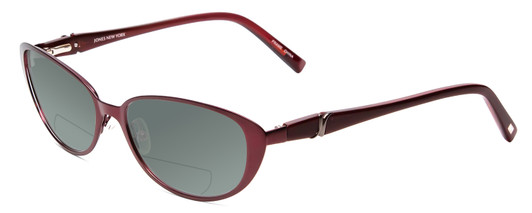 Profile View of Jones New York J475 Designer Polarized Reading Sunglasses with Custom Cut Powered Smoke Grey Lenses in Burgundy Red Ladies Cateye Full Rim Metal 53 mm