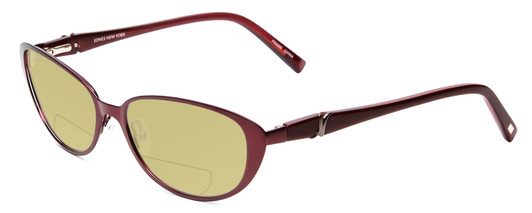 Profile View of Jones New York J475 Designer Polarized Reading Sunglasses with Custom Cut Powered Sun Flower Yellow Lenses in Burgundy Red Ladies Cateye Full Rim Metal 53 mm