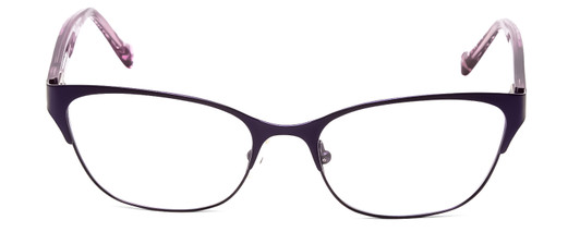Front View of Lucky Brand D100 Designer Reading Eye Glasses with Custom Cut Powered Lenses in Purple Cheetah Lavender Ladies Oval Full Rim Metal 52 mm