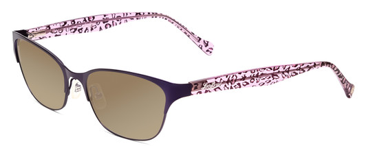 Profile View of Lucky Brand D100 Designer Polarized Sunglasses with Custom Cut Amber Brown Lenses in Purple Cheetah Lavender Ladies Oval Full Rim Metal 52 mm