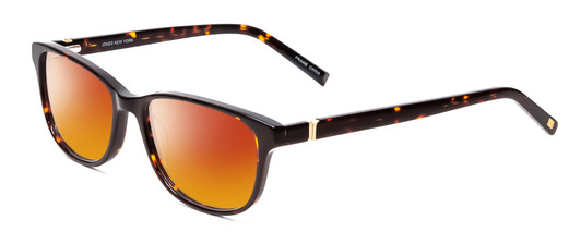 Profile View of Jones New York J759 Designer Polarized Sunglasses with Custom Cut Red Mirror Lenses in Tortoise Havana Brown Gold Unisex Classic Full Rim Acetate 52 mm