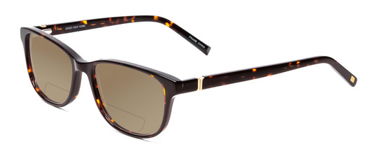 Profile View of Jones New York J759 Designer Polarized Reading Sunglasses with Custom Cut Powered Amber Brown Lenses in Tortoise Havana Brown Gold Unisex Classic Full Rim Acetate 52 mm