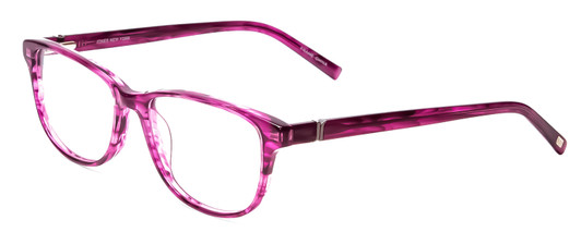 Profile View of Jones New York J759 Designer Progressive Lens Blue Light Blocking Eyeglasses in Pink Crystal Stripe Ladies Classic Full Rim Acetate 52 mm with Blue Light Zone functionality illustration laid over the lens