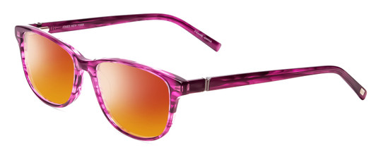 Profile View of Jones New York J759 Designer Polarized Sunglasses with Custom Cut Red Mirror Lenses in Pink Crystal Stripe Ladies Classic Full Rim Acetate 52 mm
