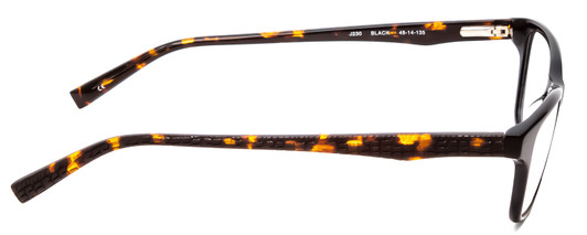 Side View of Jones New York J230 Designer Single Vision Prescription Rx Eyeglasses in Black Tortoise Alligator Skin Print Ladies Square Full Rim Acetate 48 mm