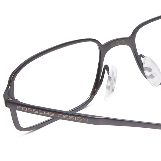 Close Up View of Porsche Designs P8185-B Designer Single Vision Prescription Rx Eyeglasses in Matte Gray Blue Titanium Unisex Rectangle Full Rim Titanium 52 mm