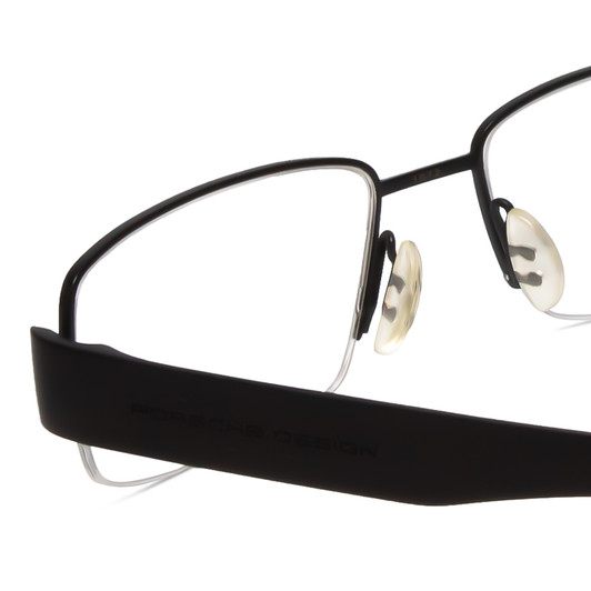 Close Up View of Porsche Designs P8203-B Designer Single Vision Prescription Rx Eyeglasses in Matte Black Unisex Rectangle Semi-Rimless Titanium 54 mm