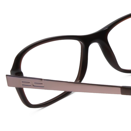 Close Up View of Porsche Designs P8207-A Designer Single Vision Prescription Rx Eyeglasses in Dark Brown Unisex Cateye Full Rim Acetate 53 mm