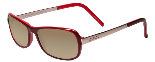 Profile View of Porsche Designs P8207-B Designer Polarized Sunglasses with Custom Cut Amber Brown Lenses in Crystal Burgundy Red Gun Metal Silver Unisex Cateye Full Rim Acetate 53 mm