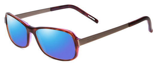 Profile View of Porsche Designs P8207-D Designer Polarized Sunglasses with Custom Cut Blue Mirror Lenses in Havana Aubergine Red Silver Unisex Cateye Full Rim Acetate 53 mm
