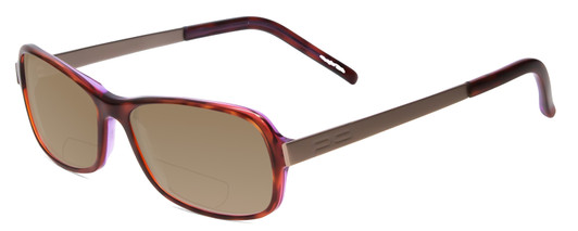 Profile View of Porsche Designs P8207-D Designer Polarized Reading Sunglasses with Custom Cut Powered Amber Brown Lenses in Havana Aubergine Red Silver Unisex Cateye Full Rim Acetate 53 mm