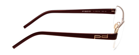 Side View of Porsche Designs P8210-C Designer Reading Eye Glasses with Custom Cut Powered Lenses in Matte Bordeaux Red Silver Unisex Square Semi-Rimless Metal 53 mm