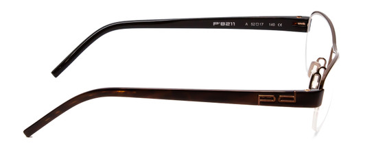 Side View of Porsche Designs P8211-A Designer Reading Eye Glasses with Custom Cut Powered Lenses in Light Gold Brown Marble Unisex Oval Semi-Rimless Metal 52 mm