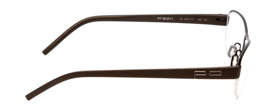 Side View of Porsche Designs P8211-B Designer Bi-Focal Prescription Rx Eyeglasses in Gun Metal Silver & Matte Olive Green Unisex Oval Semi-Rimless Metal 52 mm