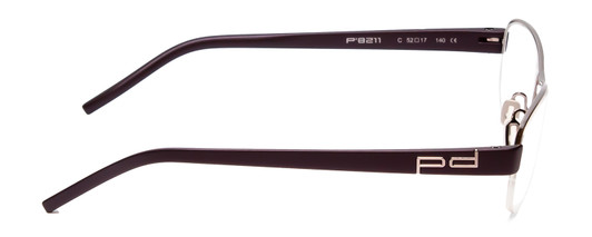 Side View of Porsche P8211-C Semi-Rimless Designer Reading Glasses Light Gun Metal & Red 52mm