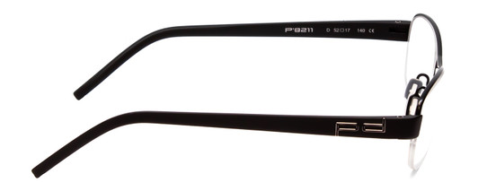 Side View of Porsche Designs P8211-D Designer Reading Eye Glasses with Custom Cut Powered Lenses in Matte Black Unisex Oval Semi-Rimless Metal 52 mm