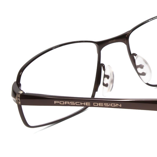 Close Up View of Porsche Designs P8212-C Designer Single Vision Prescription Rx Eyeglasses in Dark/Matte Brown Unisex Square Full Rim Titanium 56 mm