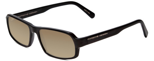 Profile View of Porsche Designs P8215-A Designer Polarized Sunglasses with Custom Cut Amber Brown Lenses in Black Carbon Fiber Unisex Square Full Rim Acetate 55 mm