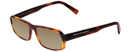 Profile View of Porsche Designs P8215-B Designer Polarized Sunglasses with Custom Cut Amber Brown Lenses in Havana Tortoise Brown Gold Carbon Fiber Unisex Square Full Rim Acetate 55 mm