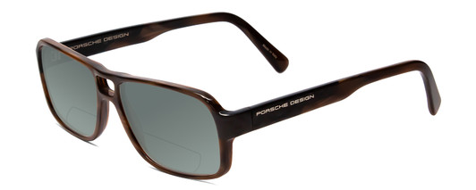 Profile View of Porsche Designs P8217-B Designer Polarized Reading Sunglasses with Custom Cut Powered Smoke Grey Lenses in Brown Carbon Fiber Unisex Square Full Rim Acetate 56 mm