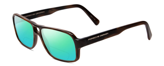 Profile View of Porsche Designs P8217-B Designer Polarized Reading Sunglasses with Custom Cut Powered Green Mirror Lenses in Brown Carbon Fiber Unisex Square Full Rim Acetate 56 mm