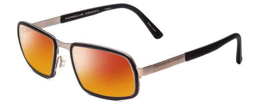 Profile View of Porsche Designs P8220-B Designer Polarized Sunglasses with Custom Cut Red Mirror Lenses in Matte Titanium Crystal Olive Green Unisex Square Full Rim Titanium 56 mm