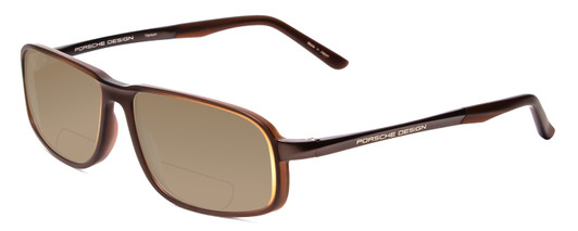 Profile View of Porsche Designs P8229-B Designer Polarized Reading Sunglasses with Custom Cut Powered Amber Brown Lenses in Brown Unisex Oval Full Rim Titanium 57 mm